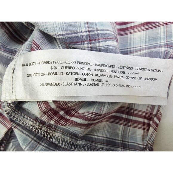 Ariat Stretch Medium Mens White Burgundy Gray Check Embroidered Logo Pearl Snap - Picture 6 of 12